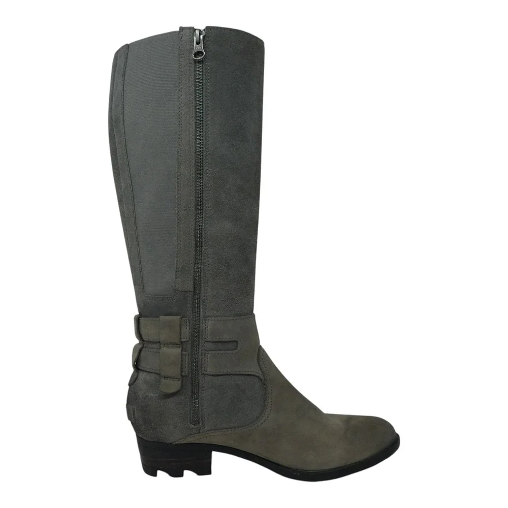 Sorel Emelie Tall Boot Women 8.5 Gray Leather Suede Waterproof Buckle